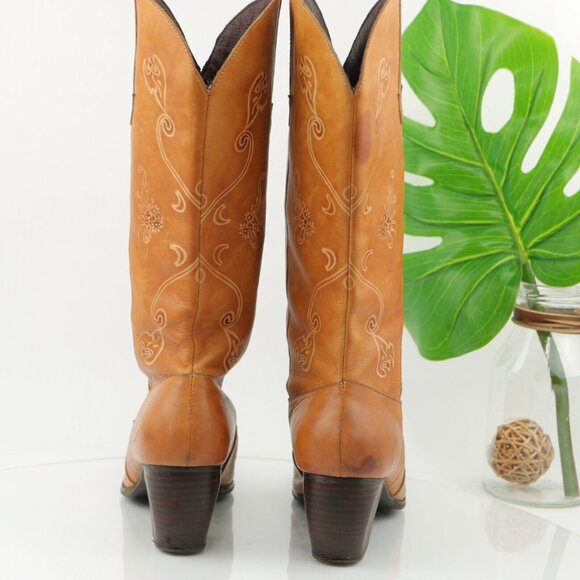 Korkys Womens Eve Western Boot Size 8 Cognac Tan Leather Pointed Block Heel - Picture 5 of 12
